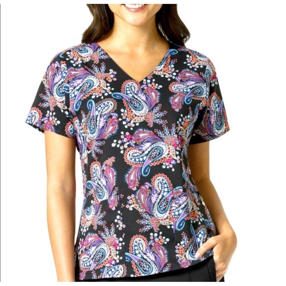Vera‎ Bradley Paisley Print Short Sleeve Scrub Top Women's Size S